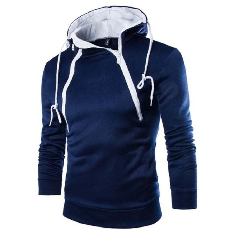 Men's Zipper Hooded Sweatshirt: High Neck Pullover Jacket Coat