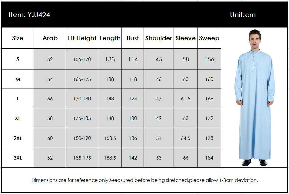 Men's Long Sleeve Jubba Thobe | Saudi Abaya, Arabic Kaftan, Dubai Daffah & Islamic Dress Styles