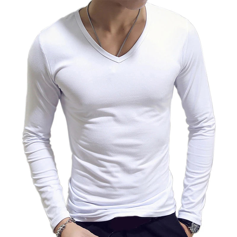 Classic Long Sleeve T-Shirt For Men Fitness T Shirts Slim Fit Shirts Designer Solid Tees Tops