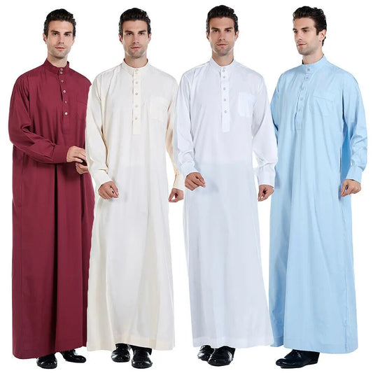 Men's Long Sleeve Jubba Thobe | Saudi Abaya, Arabic Kaftan, Dubai Daffah & Islamic Dress Styles