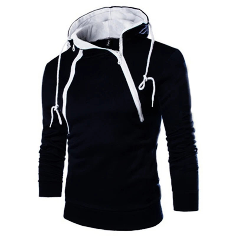 Men's Zipper Hooded Sweatshirt: High Neck Pullover Jacket Coat