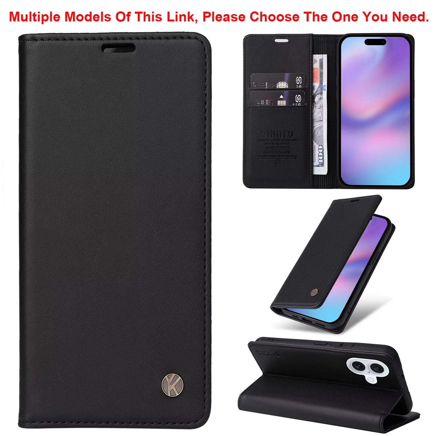 Magnetic Flip Wallet Leather Case for iPhone 17 / 16 / 15 / 14 / 13 / 12 / 11 Series – Multi‑Functional Kickstand Card Holder Cover