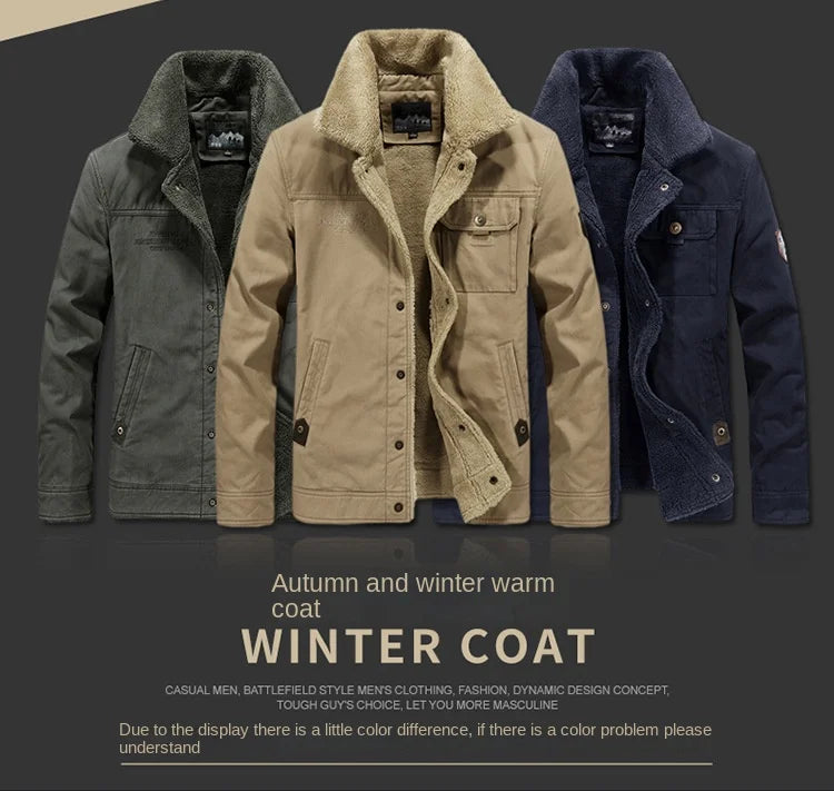 Winter Fleece-lined Denim Jacket Men's High Quality Thickened Lambswool Warm Parka Outdoor Hiking Camping Cold-proof Work Coat