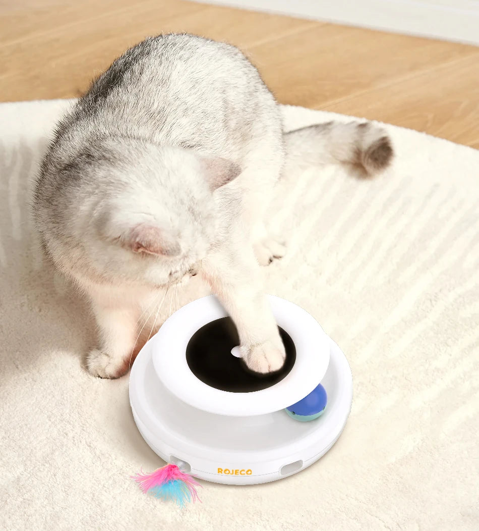 ROJECO 2-in-1 Smart Cat Toy: Automatic Feather Ball with 5 Modes for Interactive Fun