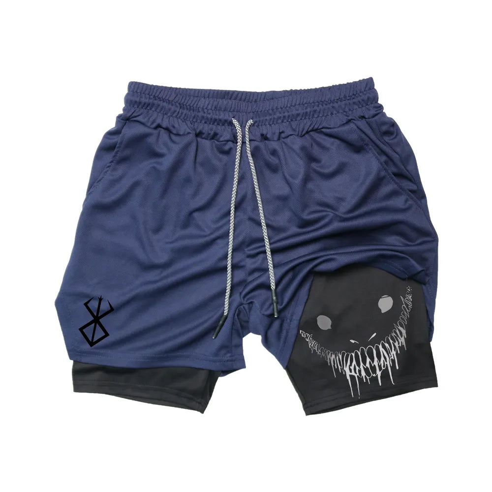 Berserk Anime Men's 2-in-1 Running Shorts: Quick-dry, Double Deck for Gym and Jogging