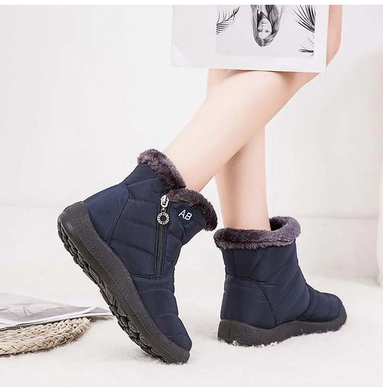 Comfortable Waterproof Snow Boots for Women - Soft Fur, Zipper, Winter Boots (Botas Mujer)