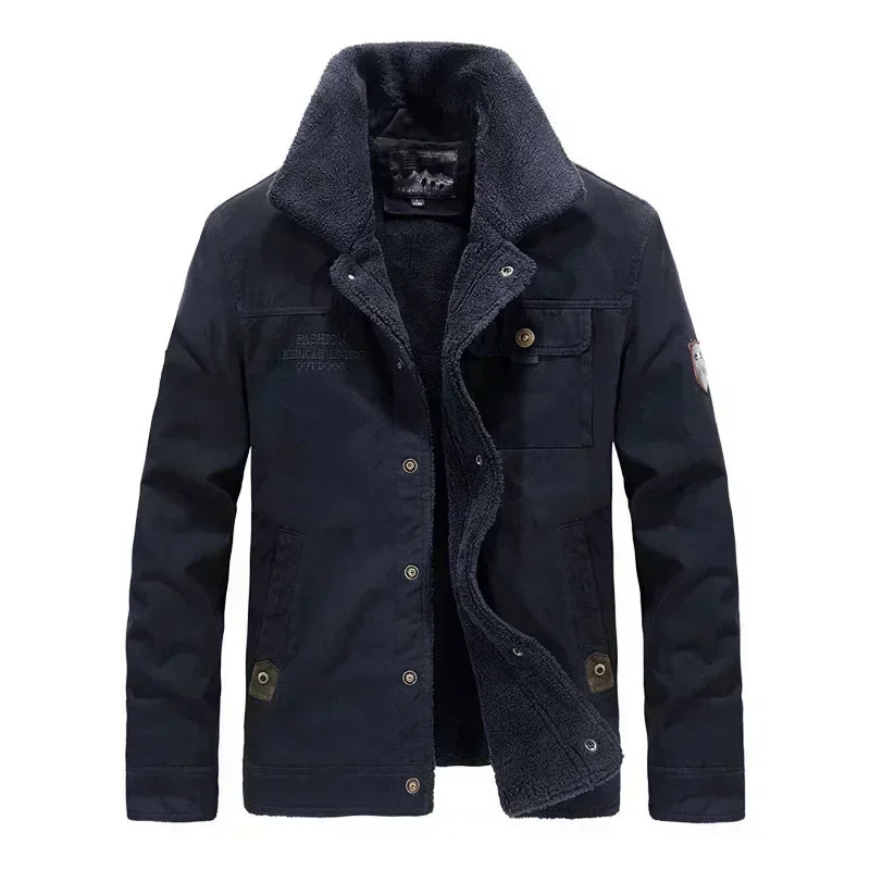 Winter Fleece-lined Denim Jacket Men's High Quality Thickened Lambswool Warm Parka Outdoor Hiking Camping Cold-proof Work Coat