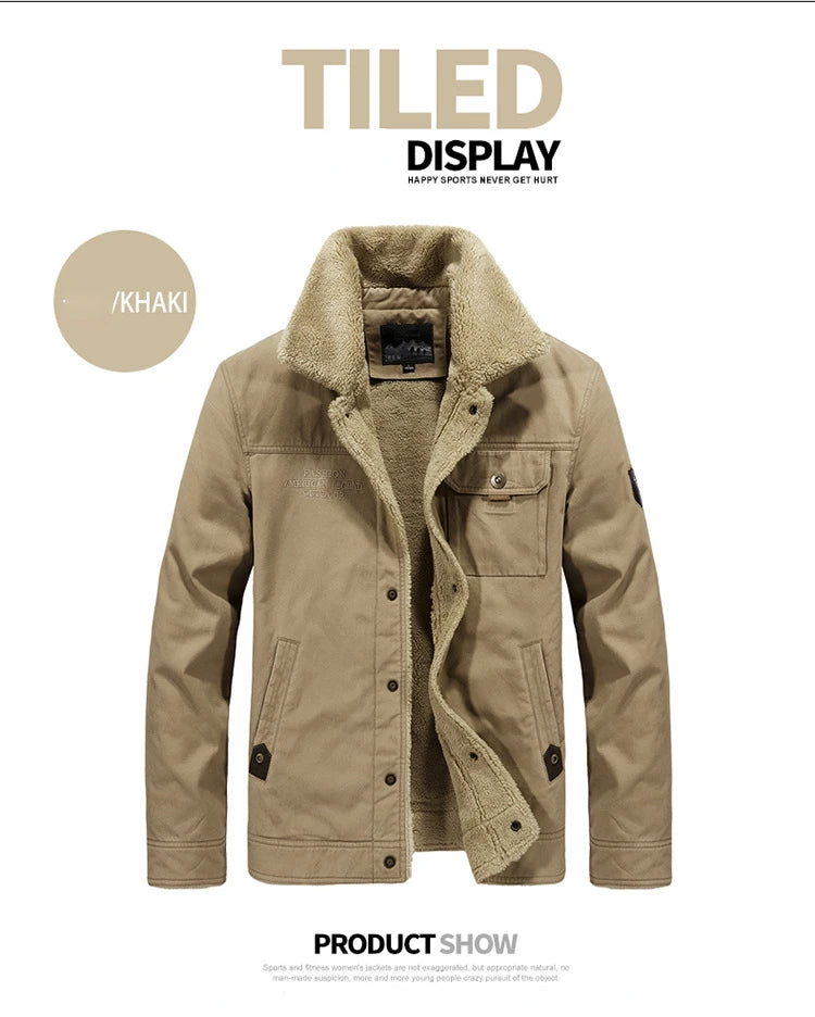 Winter Fleece-lined Denim Jacket Men's High Quality Thickened Lambswool Warm Parka Outdoor Hiking Camping Cold-proof Work Coat