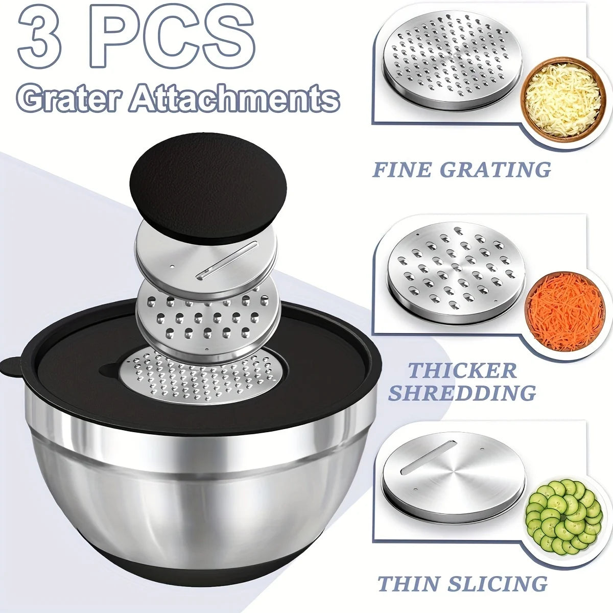8-Piece Stainless Steel Mixing Bowl Set with Airtight Lids | Non-Slip Bottoms, Black Kitchen Bowls for Baking & Serving