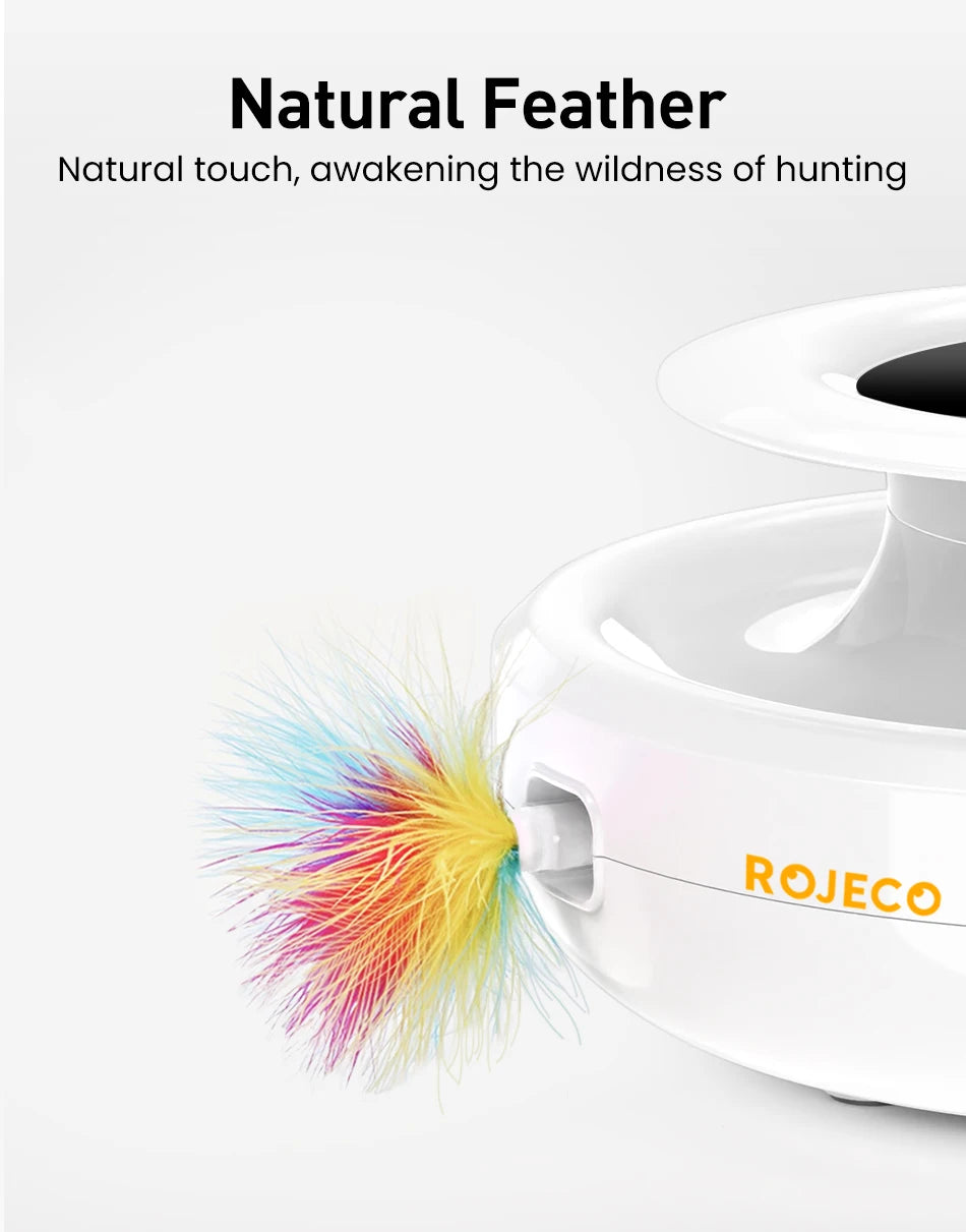 ROJECO 2-in-1 Smart Cat Toy: Automatic Feather Ball with 5 Modes for Interactive Fun