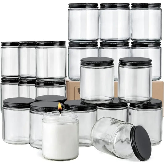 24-Pack 8 OZ Thick Glass Jars with Metal Lids – Clear Round Jars for Candle Making & Food Storage