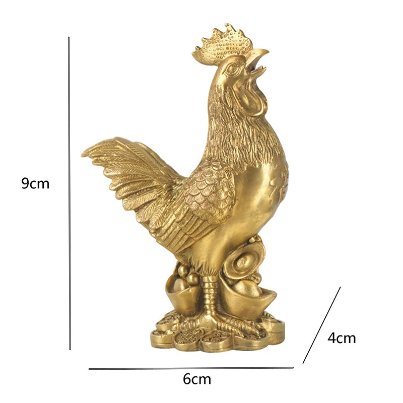 Brass Rooster Cock Figurine Statue 1Pc Chinese Lucky Fengshui Ornament For Home Office Store Desktop Decoration Handmade Crafts