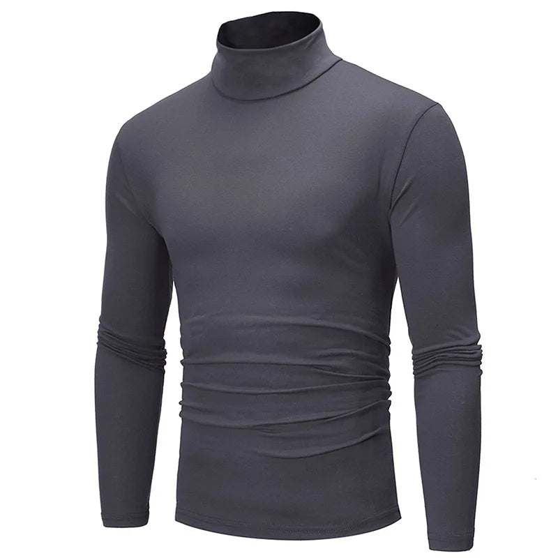 Autumn/Winter Men's High Neck Slim Fit T-Shirt: Fashionable, High Elasticity, Long Sleeve Cotton Casual Wear, Breathable Pullover