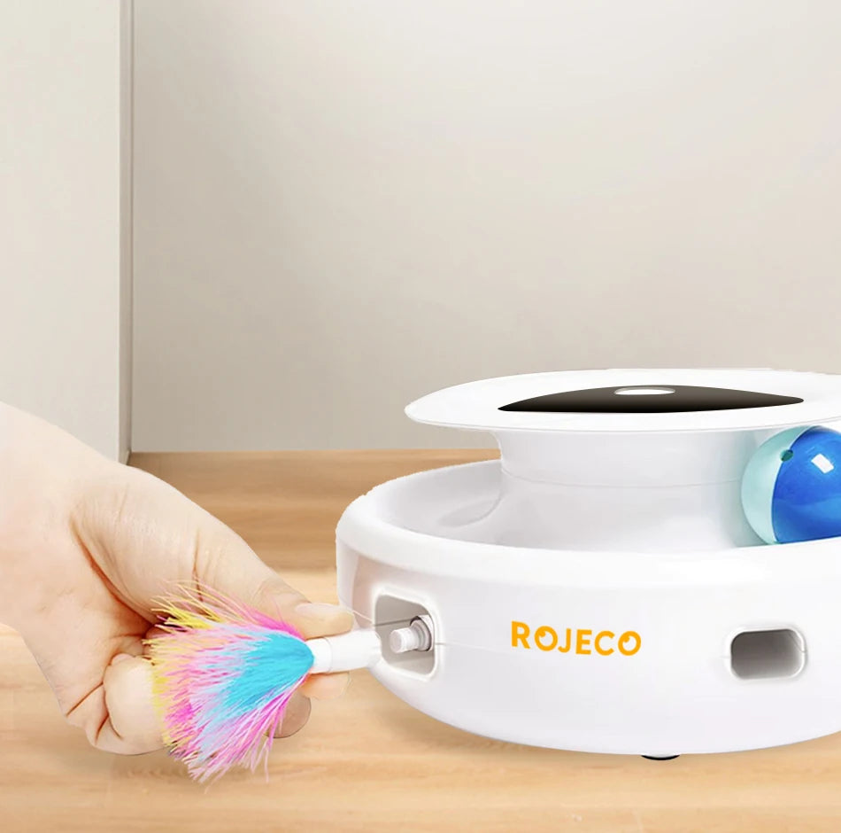 ROJECO 2-in-1 Smart Cat Toy: Automatic Feather Ball with 5 Modes for Interactive Fun