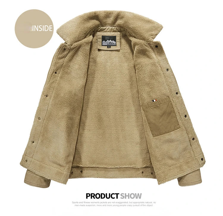Winter Fleece-lined Denim Jacket Men's High Quality Thickened Lambswool Warm Parka Outdoor Hiking Camping Cold-proof Work Coat