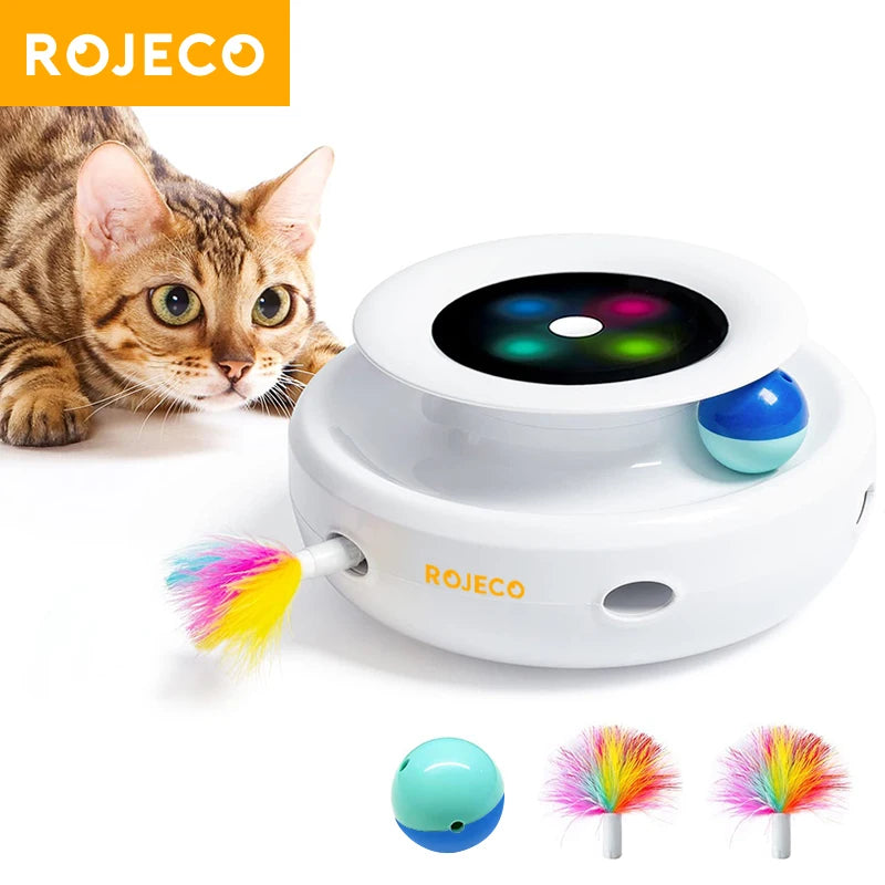 ROJECO 2-in-1 Smart Cat Toy: Automatic Feather Ball with 5 Modes for Interactive Fun