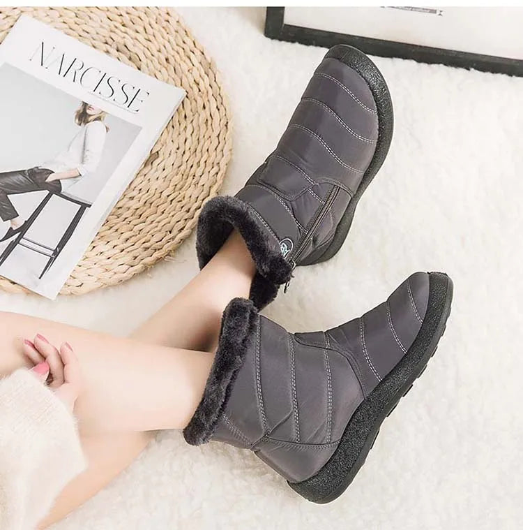 Comfortable Waterproof Snow Boots for Women - Soft Fur, Zipper, Winter Boots (Botas Mujer)