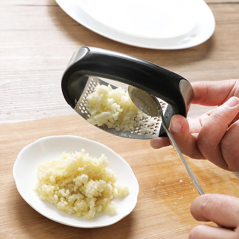 Stainless Steel Garlic Press & Mincer – Manual Kitchen Gadget for Fruits and Vegetables