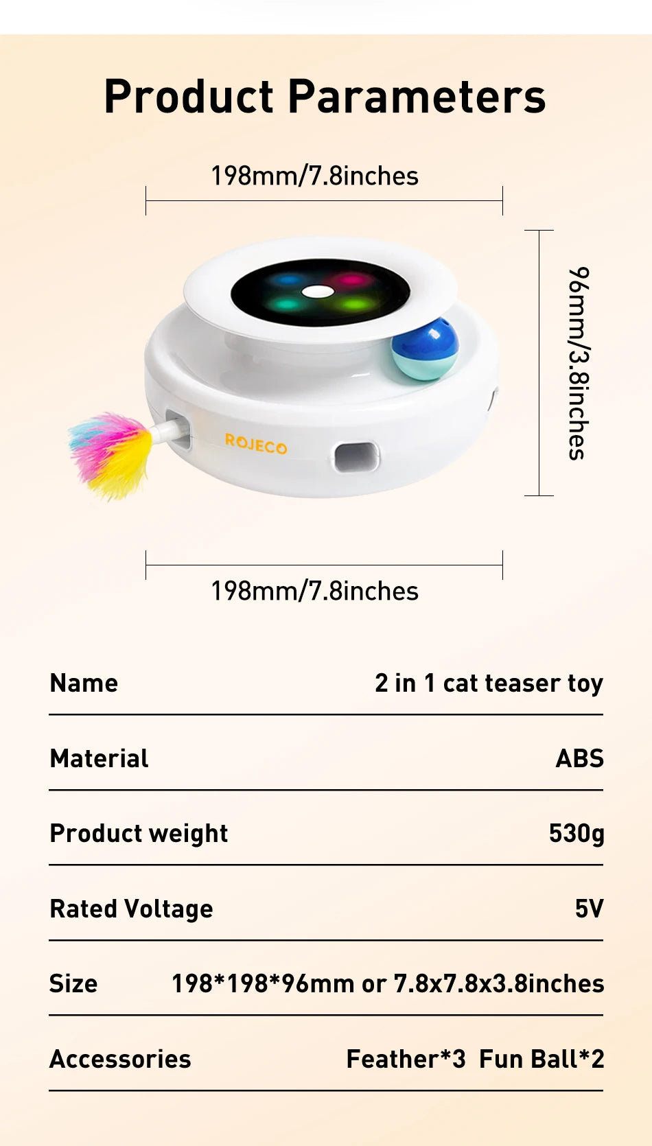 ROJECO 2-in-1 Smart Cat Toy: Automatic Feather Ball with 5 Modes for Interactive Fun