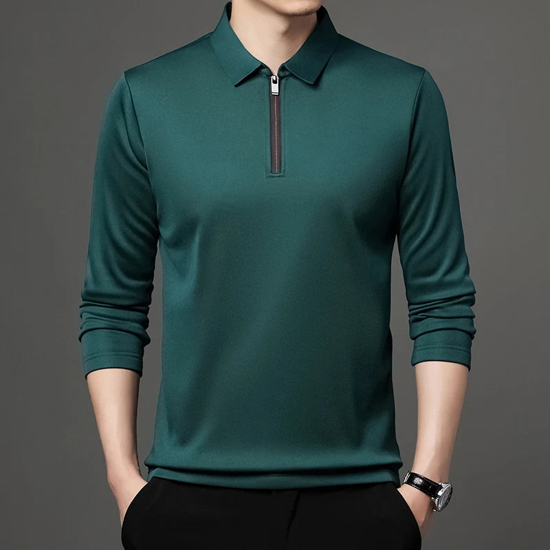 New men's fashion polo shirt with zipper and turn-down collar, ideal for business attire