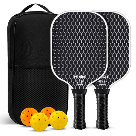 USA Pickleball Approved T700 Carbon Fiber Paddle Set 2 Paddles 4 Balls Carry Bag 16mm Textured Surface