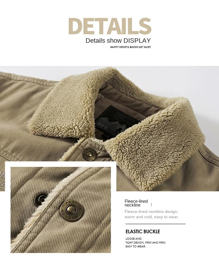 Winter Fleece-lined Denim Jacket Men's High Quality Thickened Lambswool Warm Parka Outdoor Hiking Camping Cold-proof Work Coat