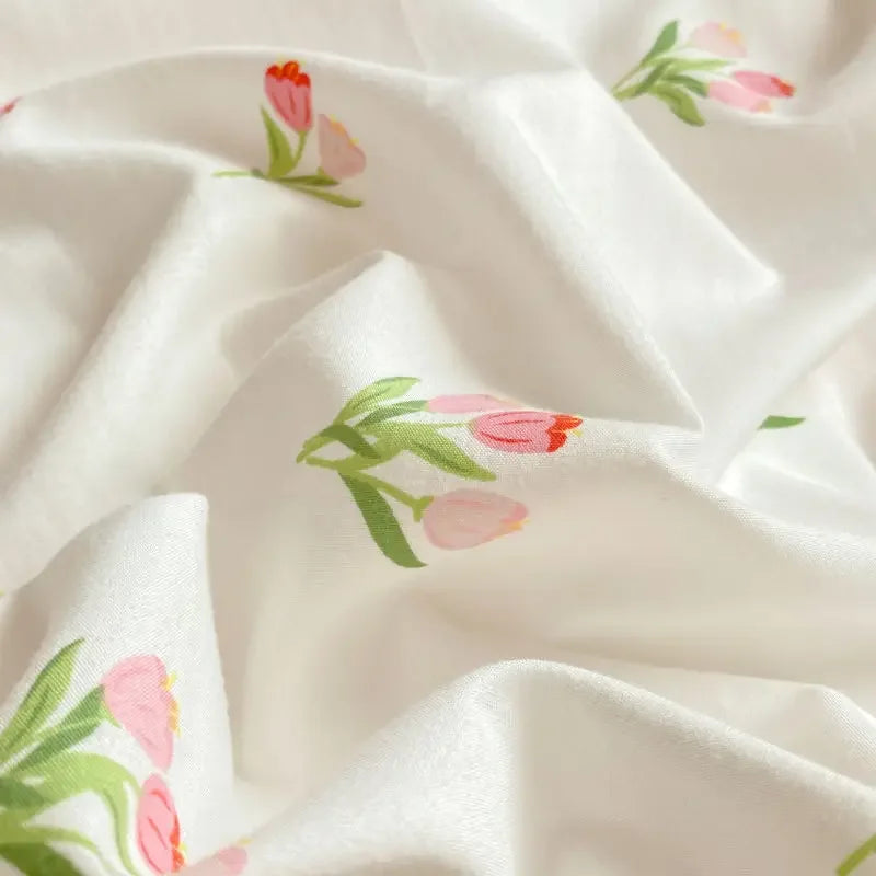 Romantic Tulip Pink Bedding Set Bed Flat Sheet Pillowcase Twin Full Queen Bed Linen Kids Girls Floral Duvet Cover No Filling