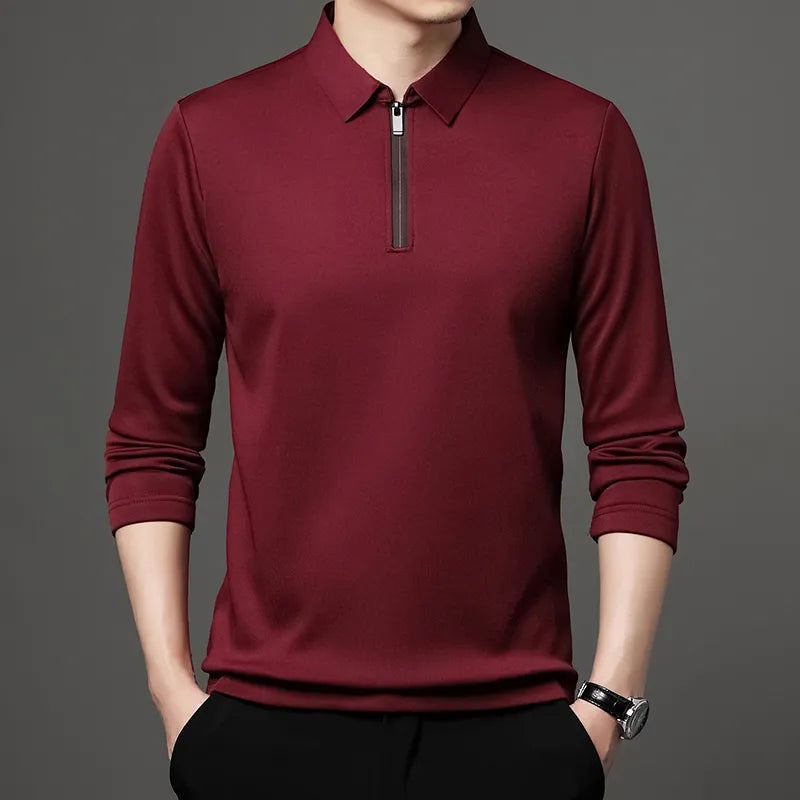 New men's fashion polo shirt with zipper and turn-down collar, ideal for business attire