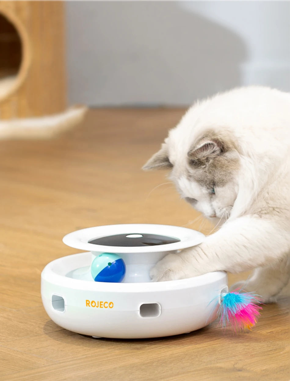 ROJECO 2-in-1 Smart Cat Toy: Automatic Feather Ball with 5 Modes for Interactive Fun