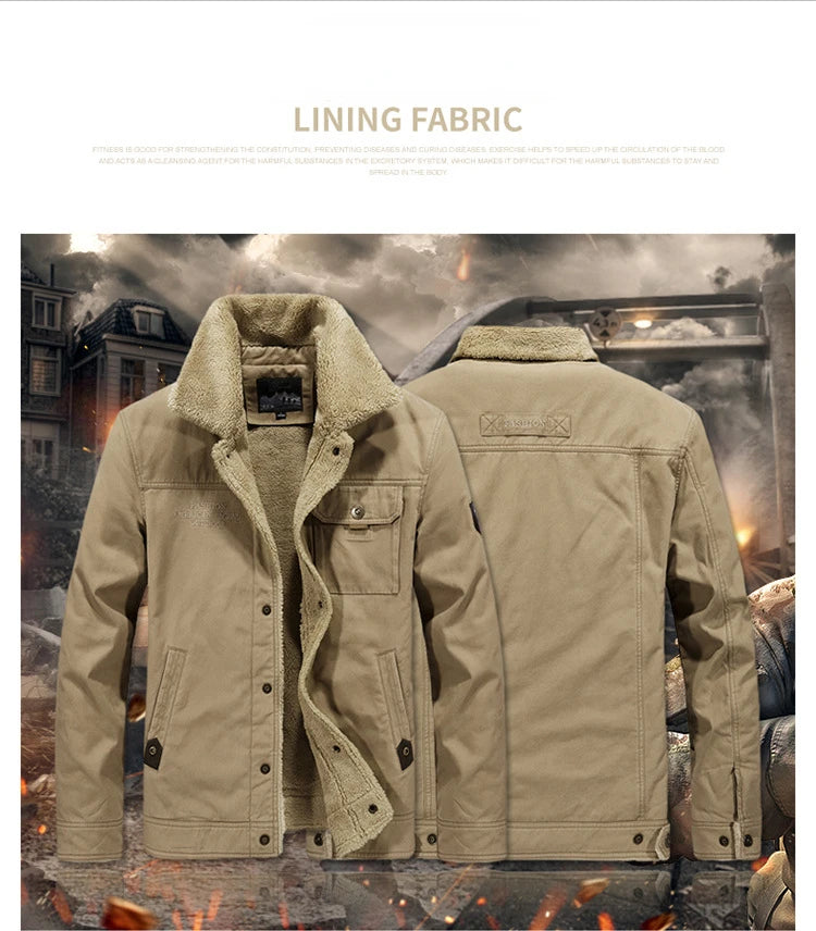 Winter Fleece-lined Denim Jacket Men's High Quality Thickened Lambswool Warm Parka Outdoor Hiking Camping Cold-proof Work Coat