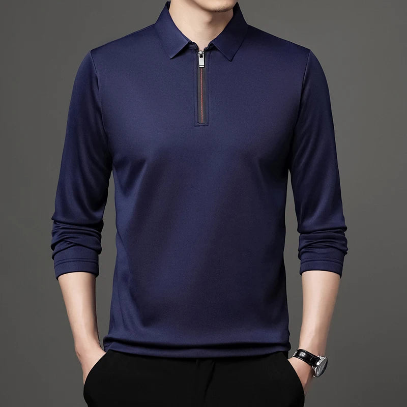 New men's fashion polo shirt with zipper and turn-down collar, ideal for business attire