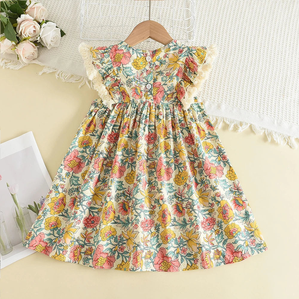 Bear Leader Girls Floral Dresses 2023 New Fashion Sweet Kids Flowers Costumes Children Sleeveless Vestidos Toddler Baby Clothing
