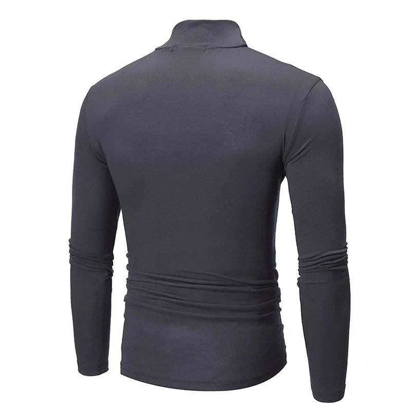Autumn/Winter Men's High Neck Slim Fit T-Shirt: Fashionable, High Elasticity, Long Sleeve Cotton Casual Wear, Breathable Pullover