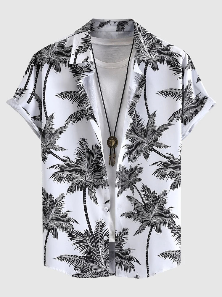 ZAFUL Men's Hawaiian Shirt: Tropical Coconut Tree Print, Short Sleeve, Summer Beach Casual Button-Up Vacation Top (Z5037732)