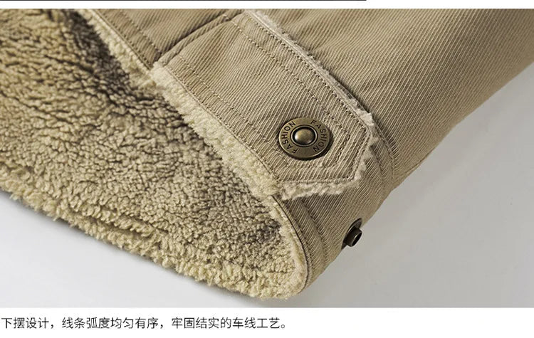 Winter Fleece-lined Denim Jacket Men's High Quality Thickened Lambswool Warm Parka Outdoor Hiking Camping Cold-proof Work Coat
