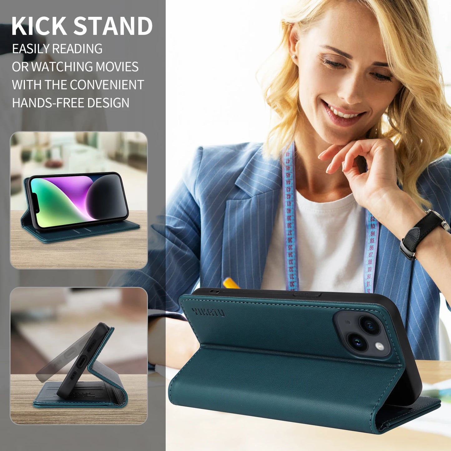 Magnetic Flip Wallet Leather Case for iPhone 17 / 16 / 15 / 14 / 13 / 12 / 11 Series – Multi‑Functional Kickstand Card Holder Cover