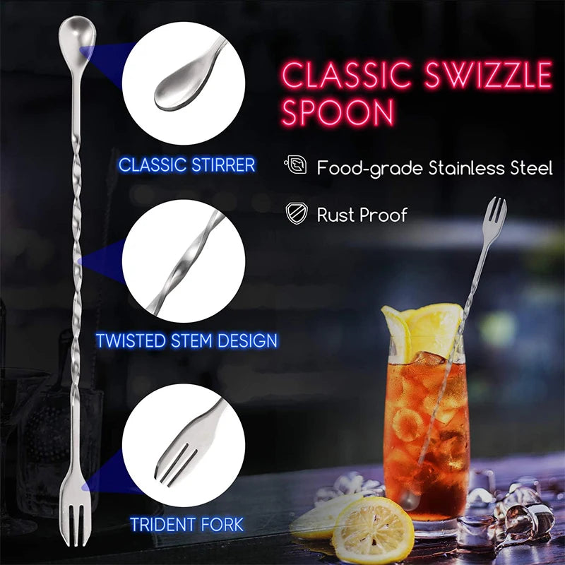 LMETJMA 10 Inch Stainless Steel Mixing Utensil and Stirring Spoon Professional Beverage Muddler Set for Mixed Drinks JT201