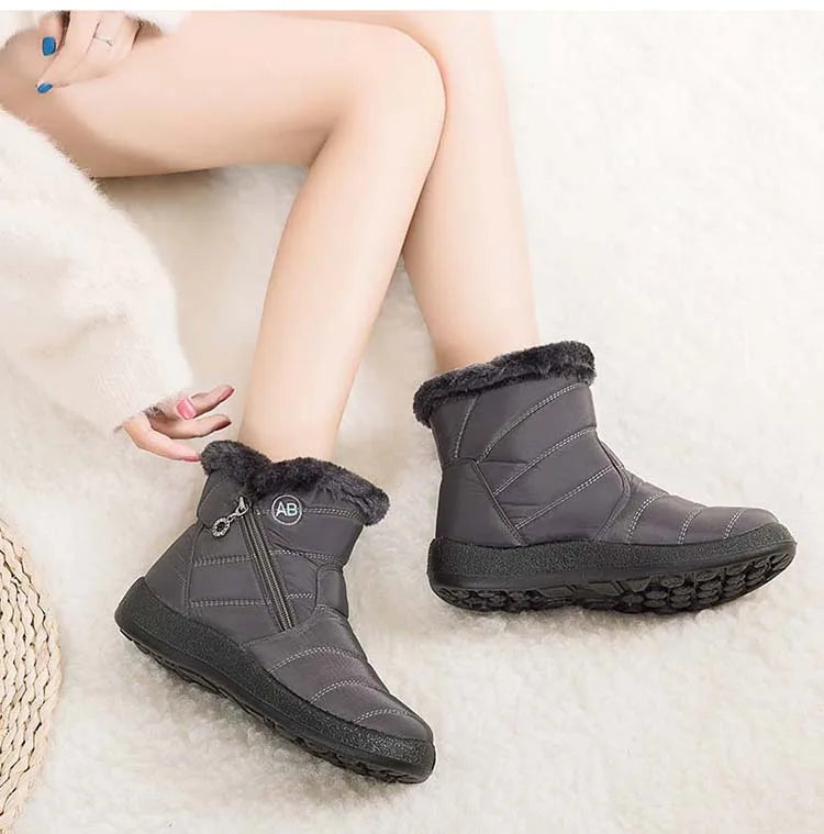 Comfortable Waterproof Snow Boots for Women - Soft Fur, Zipper, Winter Boots (Botas Mujer)