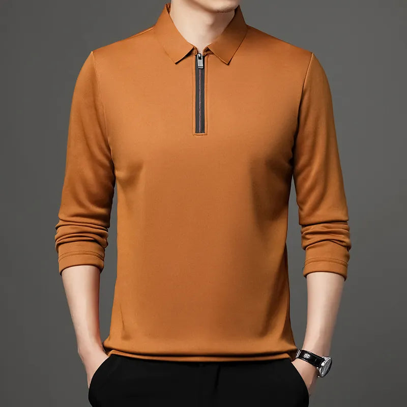 New men's fashion polo shirt with zipper and turn-down collar, ideal for business attire