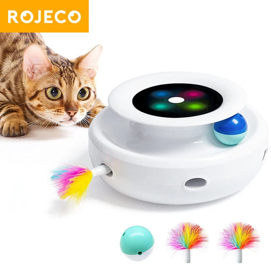 ROJECO 2-in-1 Smart Cat Toy: Automatic Feather Ball with 5 Modes for Interactive Fun