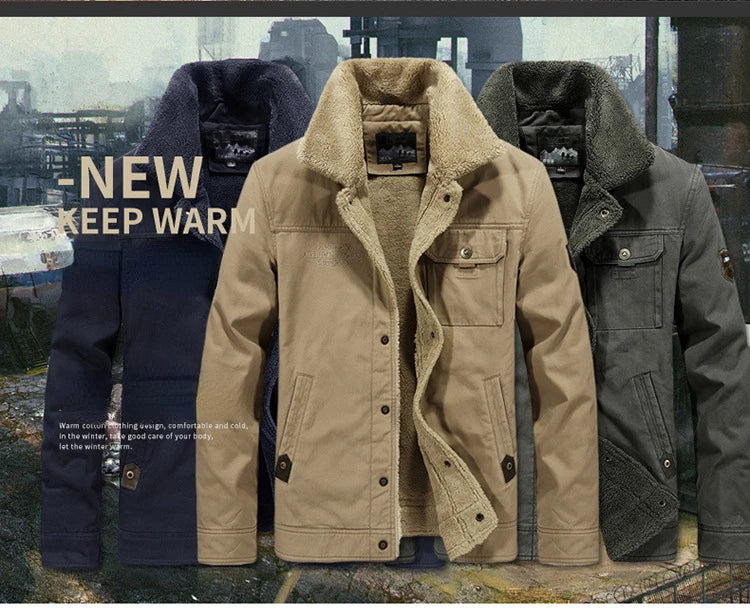 Winter Fleece-lined Denim Jacket Men's High Quality Thickened Lambswool Warm Parka Outdoor Hiking Camping Cold-proof Work Coat