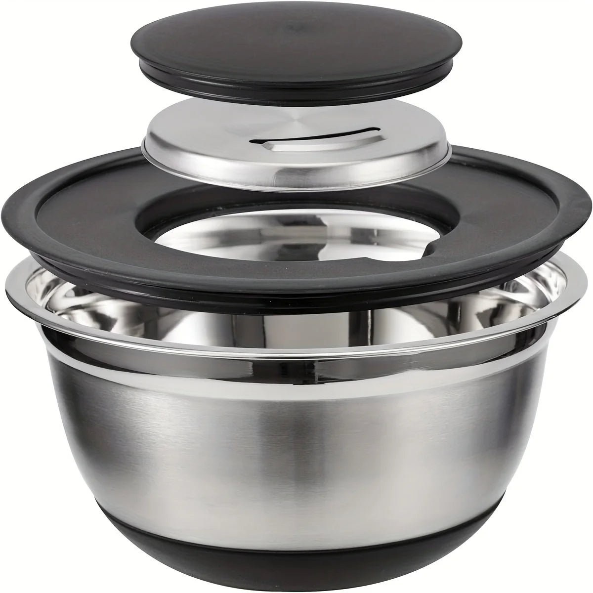 8-Piece Stainless Steel Mixing Bowl Set with Airtight Lids | Non-Slip Bottoms, Black Kitchen Bowls for Baking & Serving
