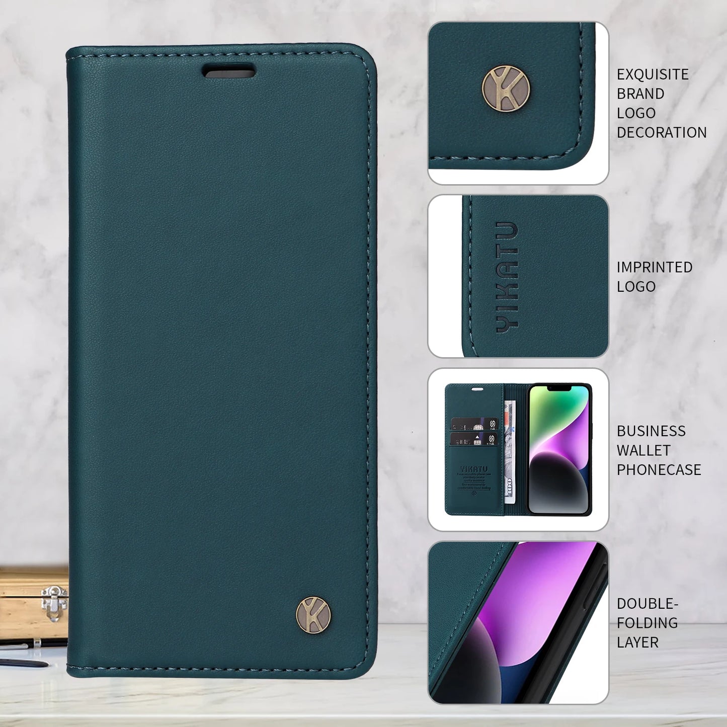 Magnetic Flip Wallet Leather Case for iPhone 17 / 16 / 15 / 14 / 13 / 12 / 11 Series – Multi‑Functional Kickstand Card Holder Cover