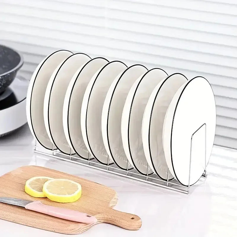 Stainless Steel Kitchen Organizer: A sleek dish holder for organizing cutlery, dishes, and pot lids at home