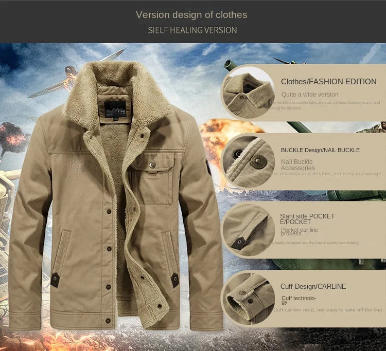 Winter Fleece-lined Denim Jacket Men's High Quality Thickened Lambswool Warm Parka Outdoor Hiking Camping Cold-proof Work Coat