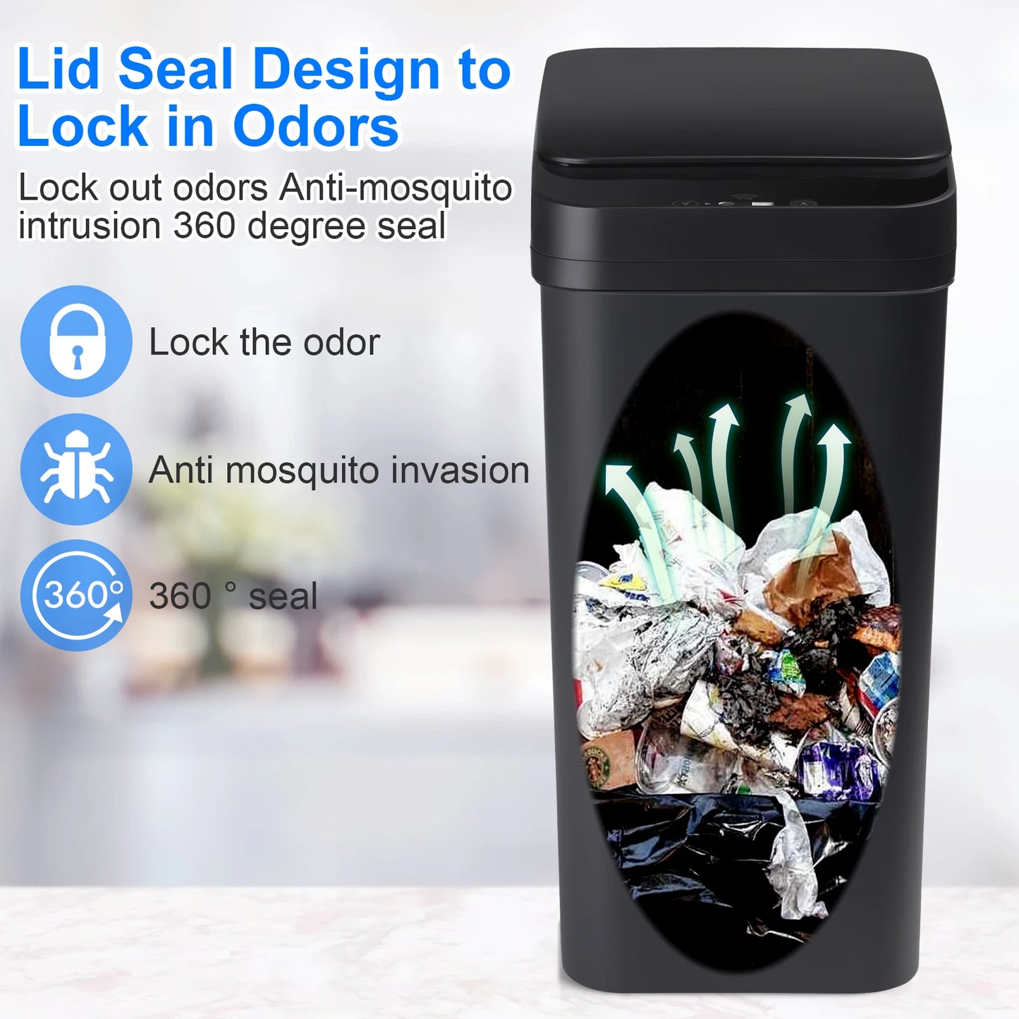 18L Black Bathroom Automatic Trash Can Touchless Smart Motion Sensor Garbage Can with Lids for Bedroom Living Room Office