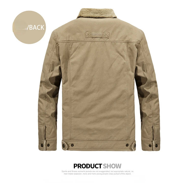 Winter Fleece-lined Denim Jacket Men's High Quality Thickened Lambswool Warm Parka Outdoor Hiking Camping Cold-proof Work Coat
