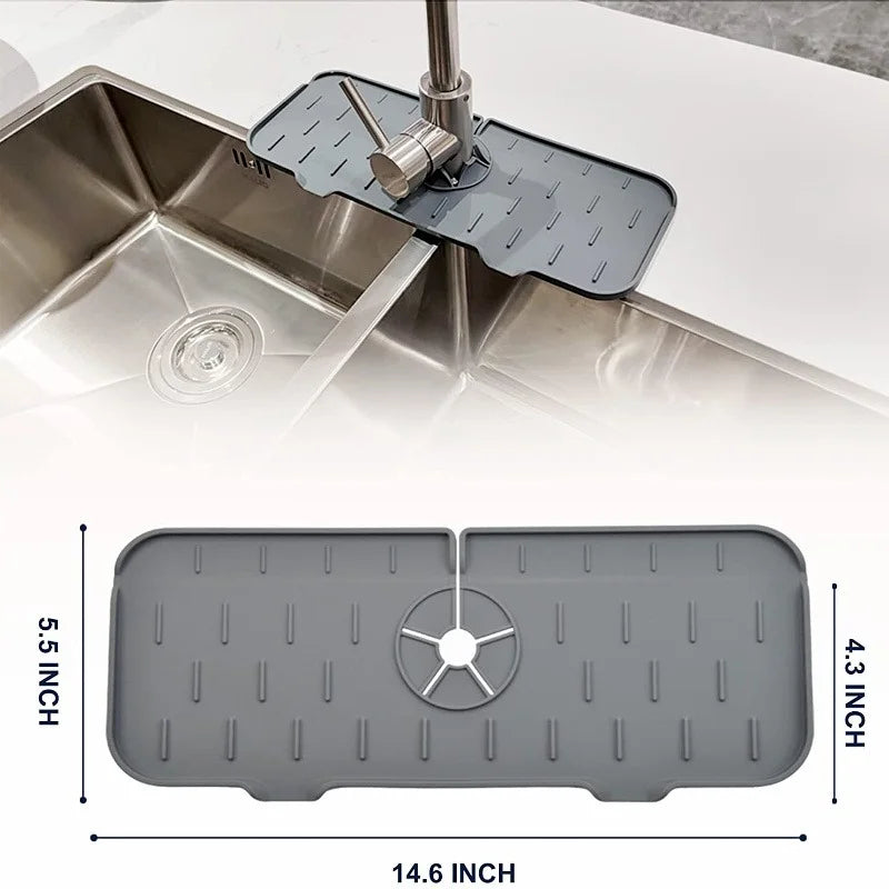 Silicone Faucet Mat Water Ripples Kitchen Faucet Water Catcher Mat Large Sink Splash Pad Countertop Protector Bathroom