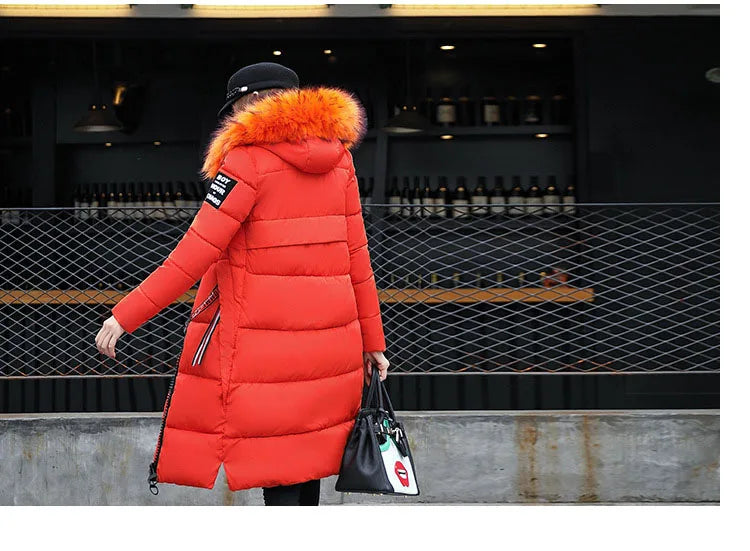 2024 Women's Down Parkas Winter Jacket Big Fur Collar Thick Slim Coat Fashion Hooded Cotton Outerwear Long Autumn Woman Jacket