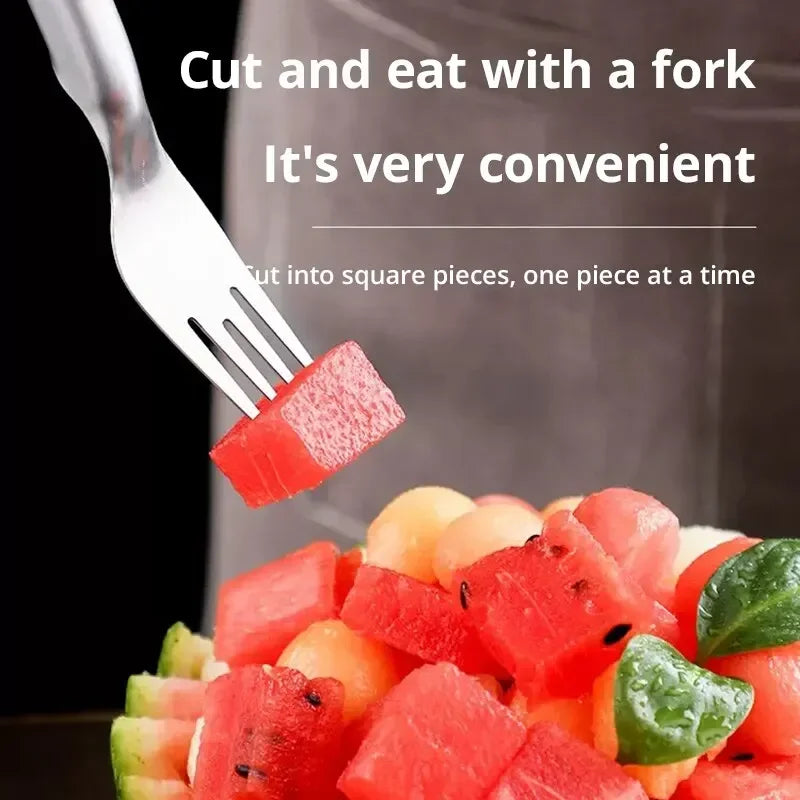 2In1 Watermelon Fork Slicer Watermelon Slicer Cutter Knife Multi-purpose Portable Stainless Steel Kitchen Fruit Cutting Fork